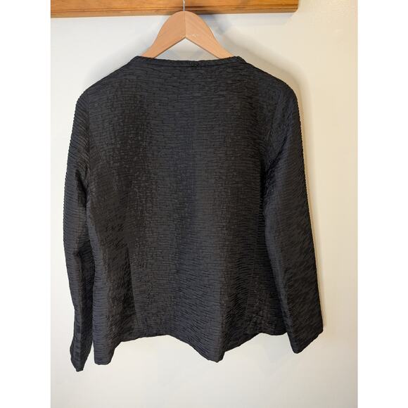 EILEEN FISHER Size XS Black  ~ 100% Silk ~ Pleated Blazer - Picture 4 of 10